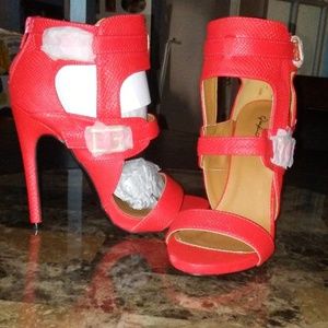 Tangerine snake skin strap heels